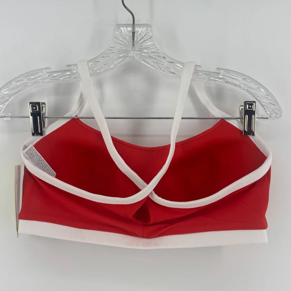 All in Motion Womens EDS Piped Bra Red White Crisscross Keyhole Medium NEW
